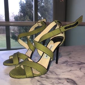 Louise Honeycomb Crisscross Sandal Acid Yellow Black Patent Leather 37.5 / 7.5